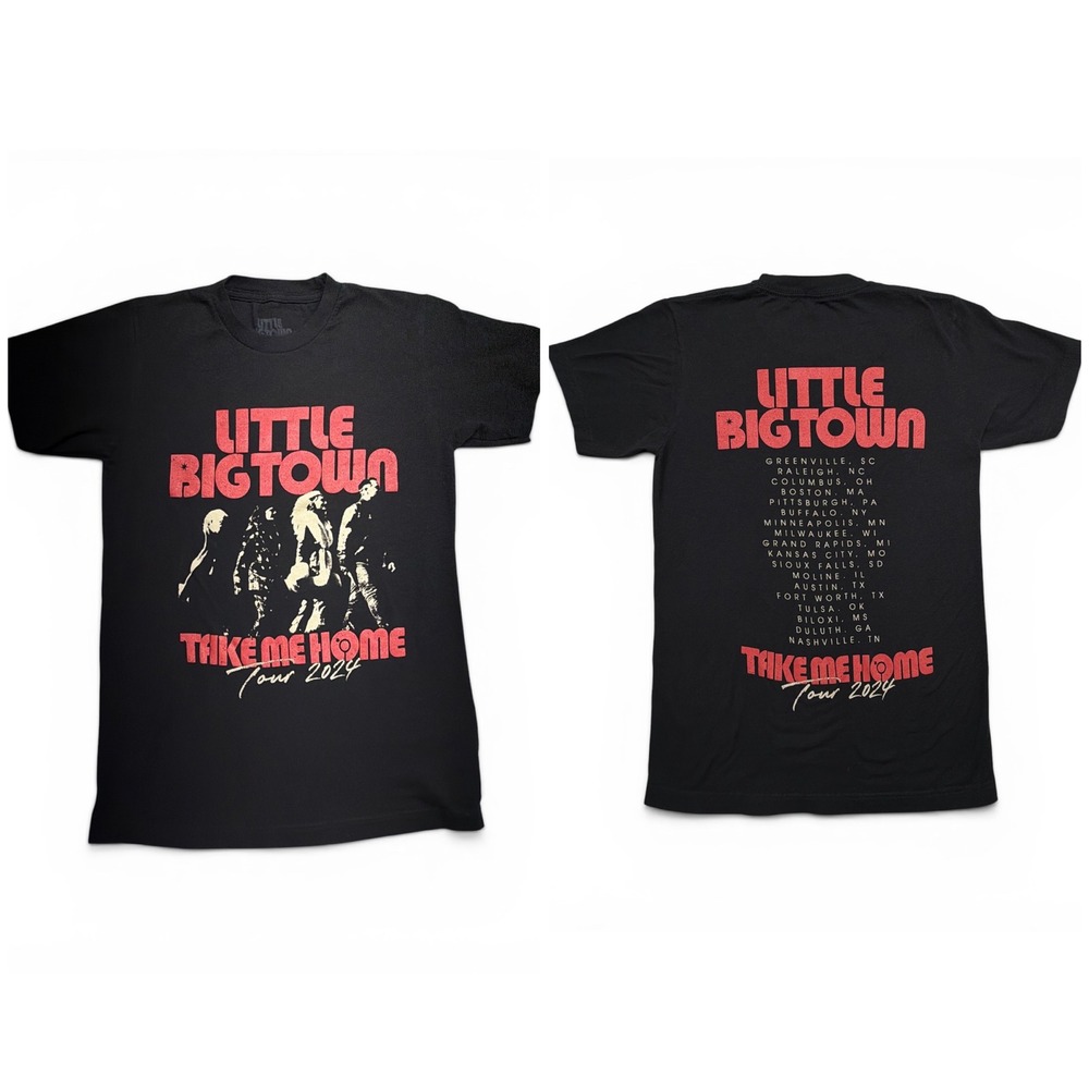 Little Big Town Take Me Home Tour 2024 Black Graphic T-Shirt Womens Small Cotton